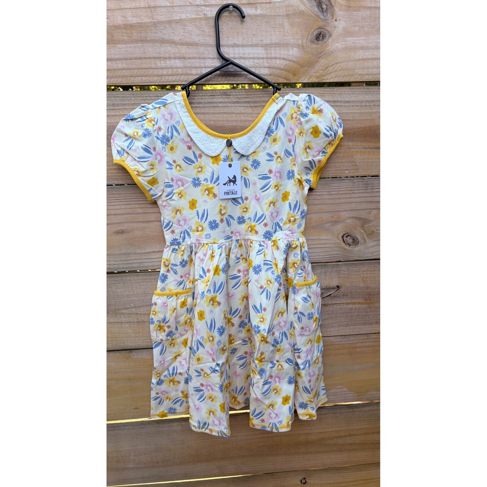 Finding Foxtale Girls Floral Dress Yellow Blue Eyelet Collar Pockets Size 10 NWT